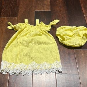 Rare Edition yellow and white baby dress with matching bloomers. Size 6-9 months